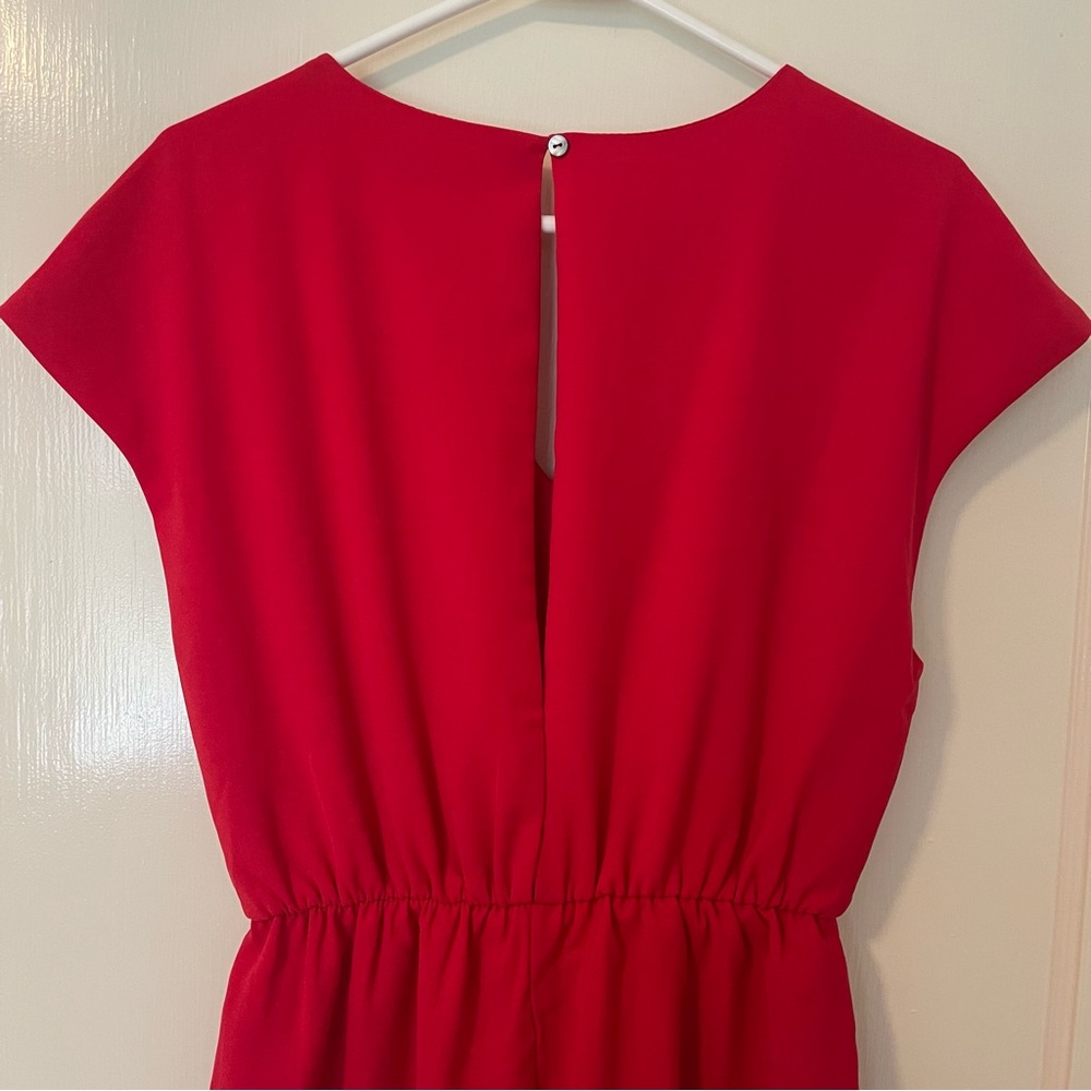 Red Ruched Romper w Open Back - Picture 4 of 4